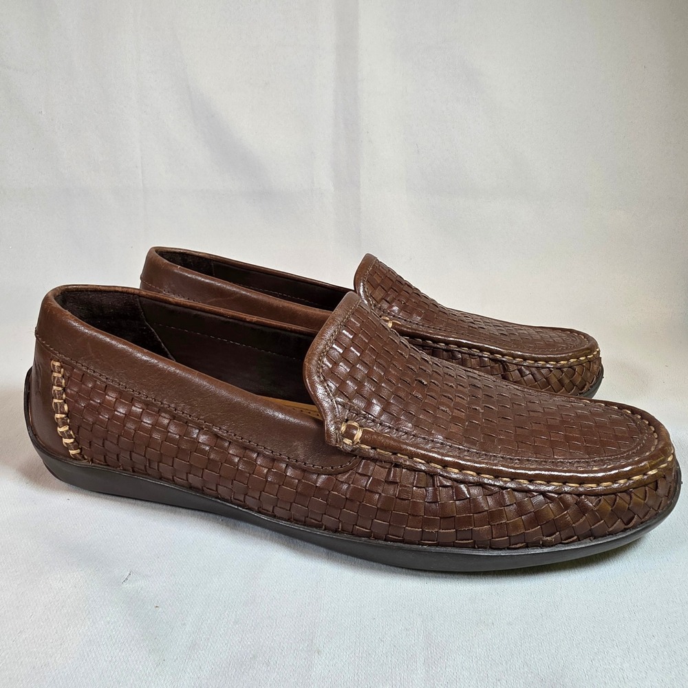 Tommy Bahama Orson Woven Leather Loafers Venetian Brown Mens 10.5 Slip On Shoe